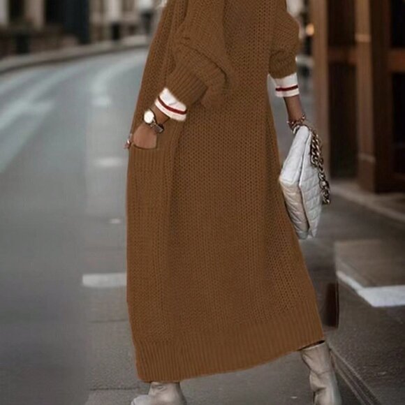 Camel Casual Womens Plus Dual Pocket Drop Shoulder Duster Cardigan - Picture 3 of 5